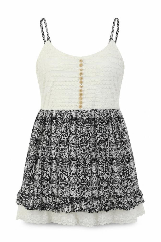 Klass Womens Black Geometric Viscose Basic Tank Size 14 Round Neck