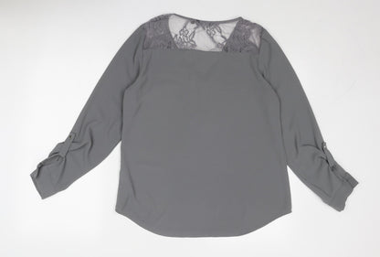 New Look Womens Grey Polyester Basic Blouse Size 12 V-Neck - Lace Detail