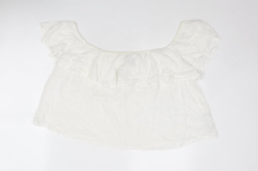 New Look Womens White Viscose Basic Blouse Size 12 Off the Shoulder