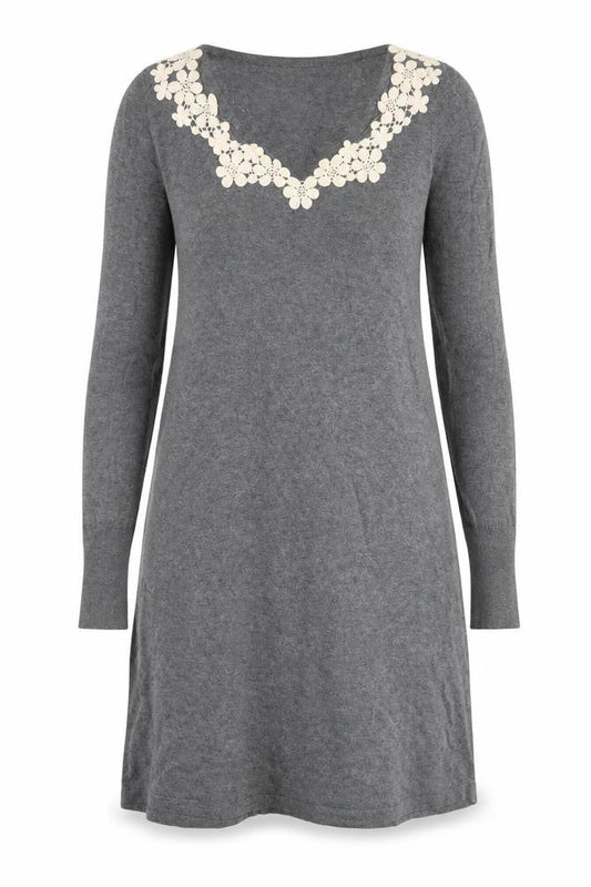 Oasis Womens Grey 100% Cotton A-Line Size M Round Neck Pullover - Flower Detail