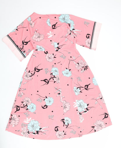 Back view of Principles women’s pink floral polyester a-line, size UK 10, v-neck pullover