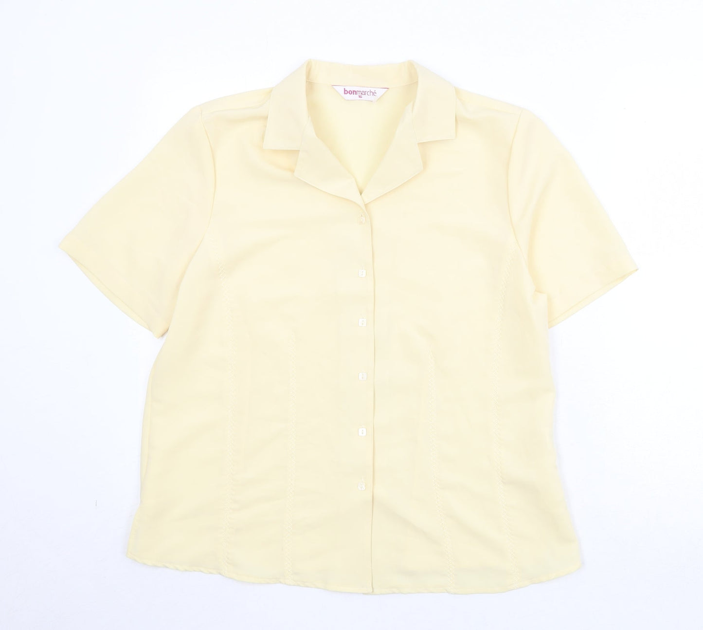 Bonmarché Womens Yellow Polyester Basic Button-Up Size 16 Collared