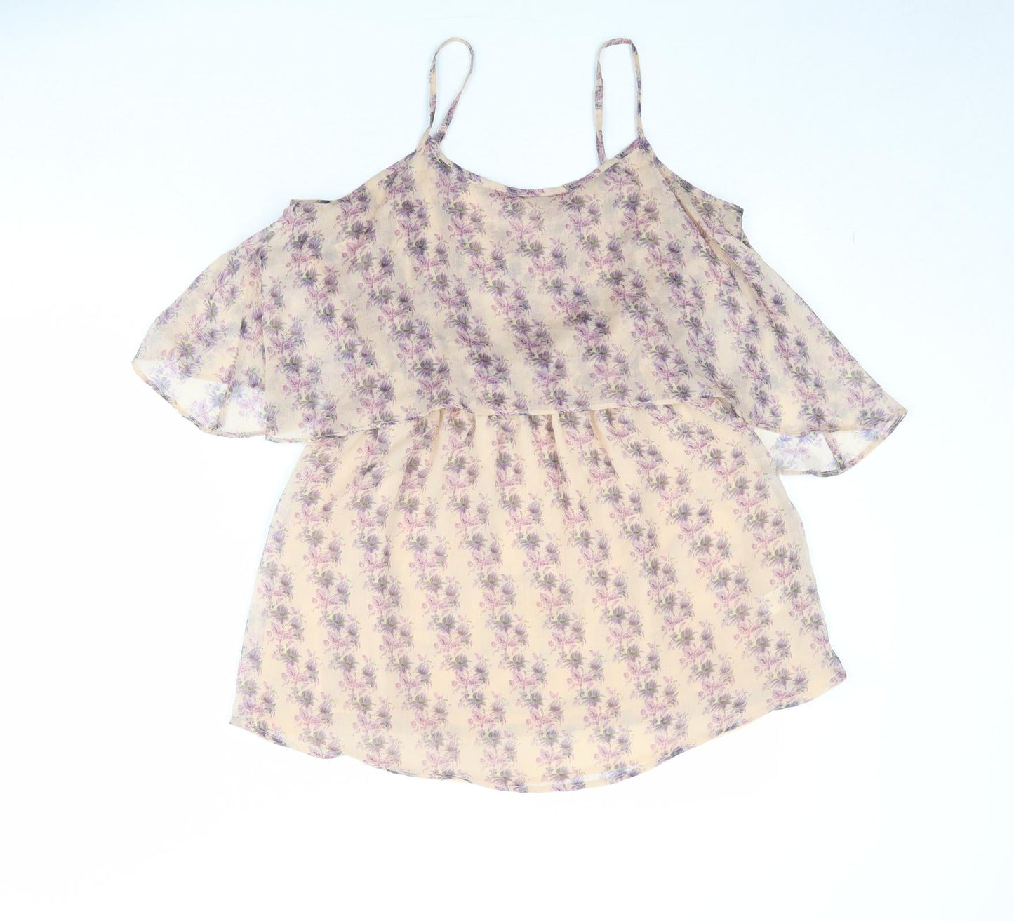 Topshop Womens Beige Geometric Polyester Basic Tank Size 10 Round Neck