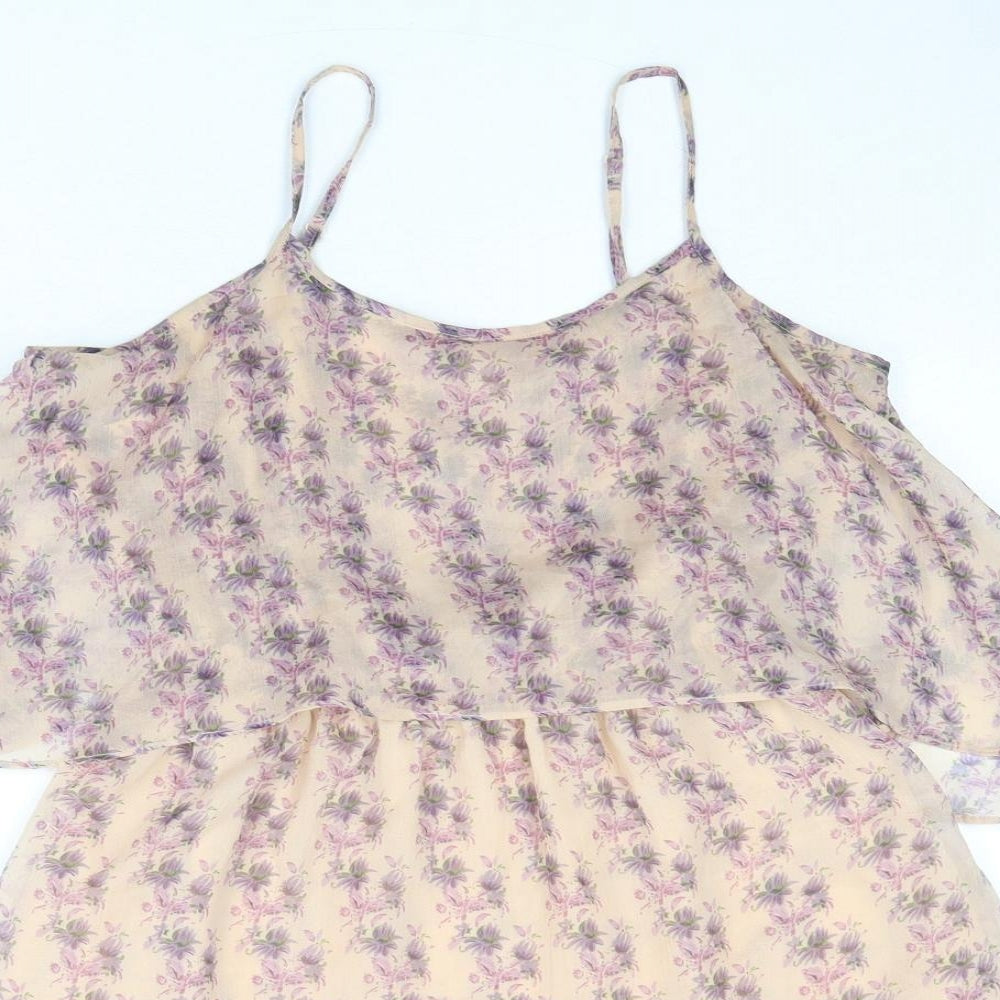 Topshop Womens Beige Geometric Polyester Basic Tank Size 10 Round Neck