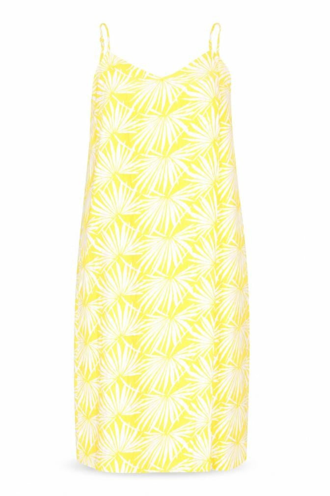 Marks & Spencer Womens Yellow Geometric Viscose Tank Dress Size 12 V-Neck Pullover