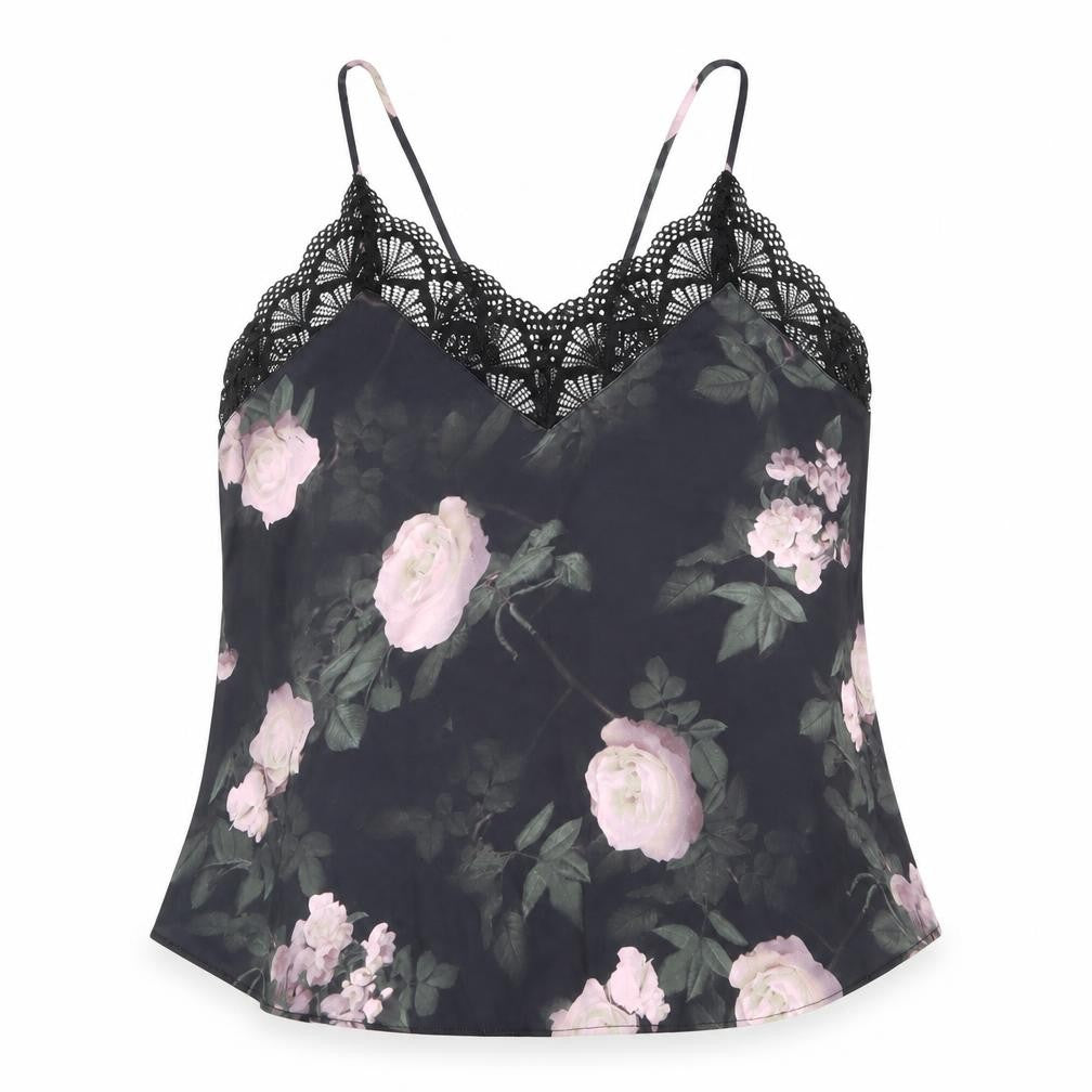 Apricot Womens Black Floral Polyester Basic Tank Size 12 V-Neck - Lace Details