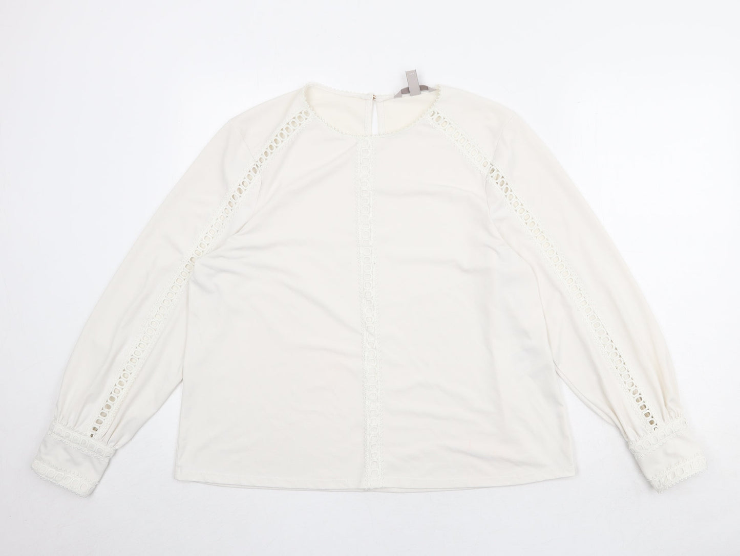 H&M Womens Ivory Polyester Basic Blouse Size L Round Neck