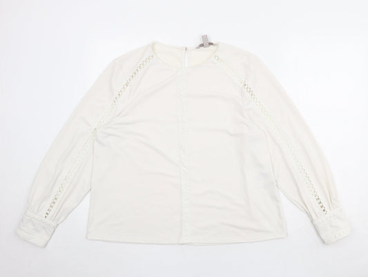 H&M Womens Ivory Polyester Basic Blouse Size L Round Neck