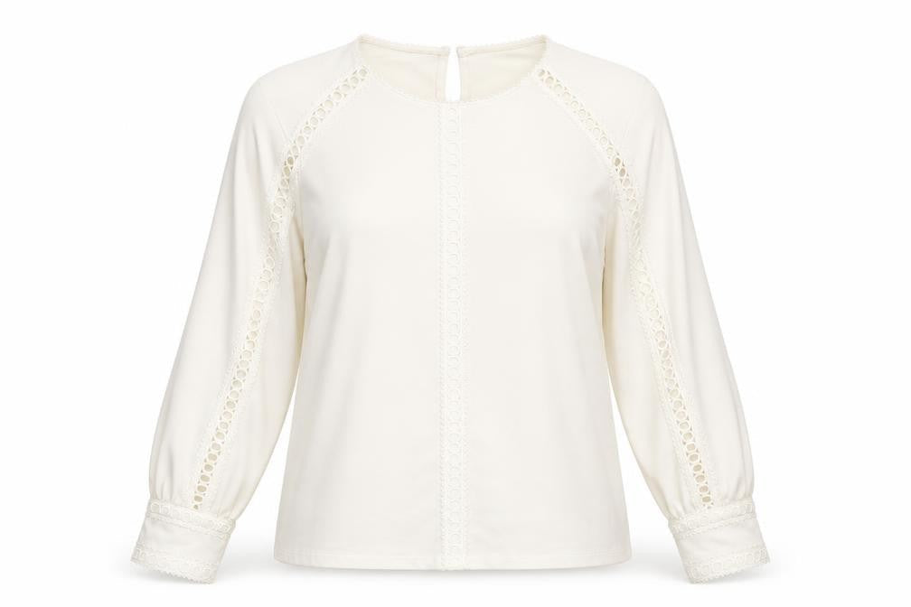 H&M Womens Ivory Polyester Basic Blouse Size L Round Neck
