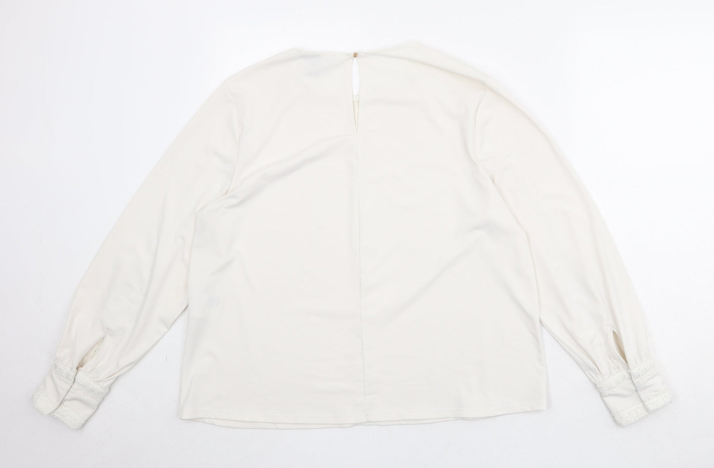 H&M Womens Ivory Polyester Basic Blouse Size L Round Neck