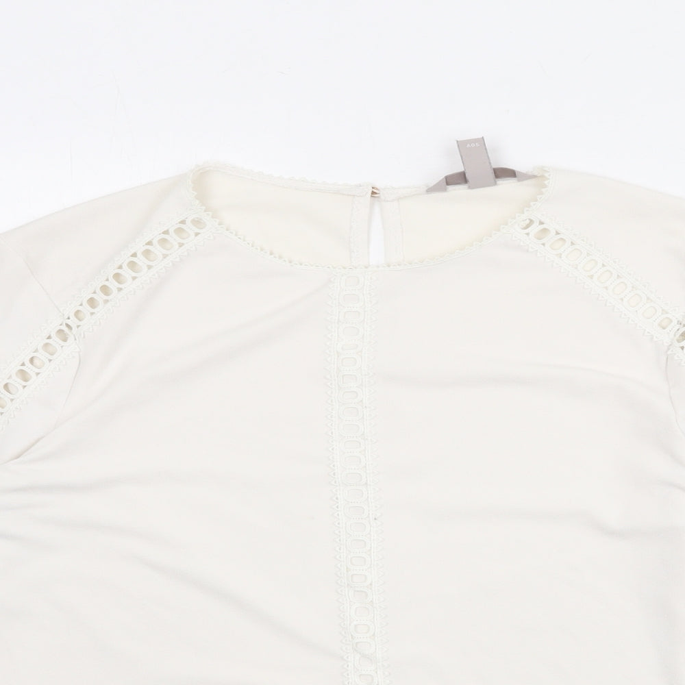 H&M Womens Ivory Polyester Basic Blouse Size L Round Neck