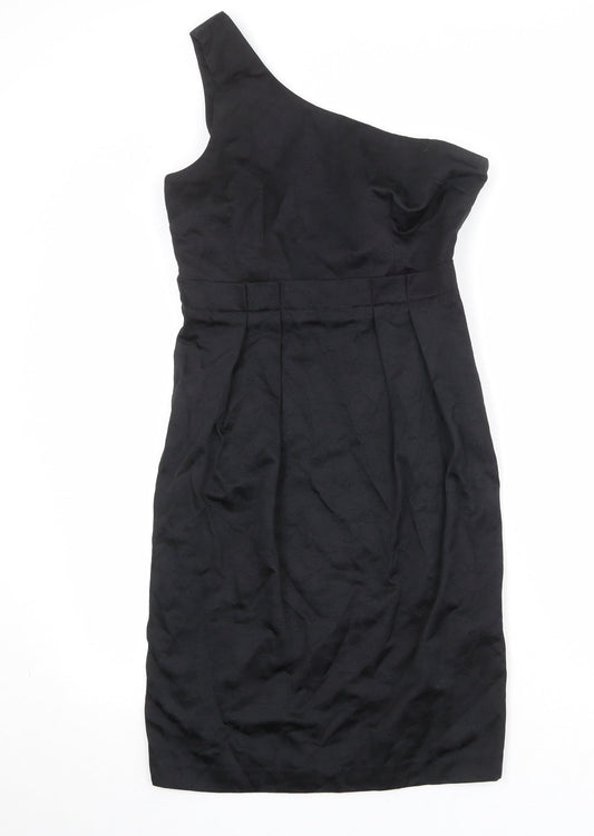 ASOS Womens Black Cotton A-Line Size 12 One Shoulder Zip