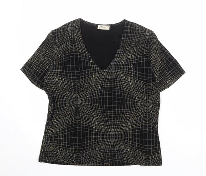 Piacenza Womens Black Geometric Polyester Basic Blouse Size 18 V-Neck