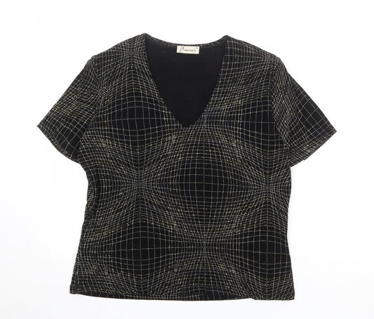Piacenza Womens Black Geometric Polyester Basic Blouse Size 18 V-Neck