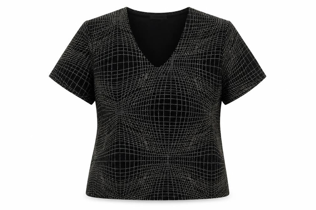 Piacenza Womens Black Geometric Polyester Basic Blouse Size 18 V-Neck