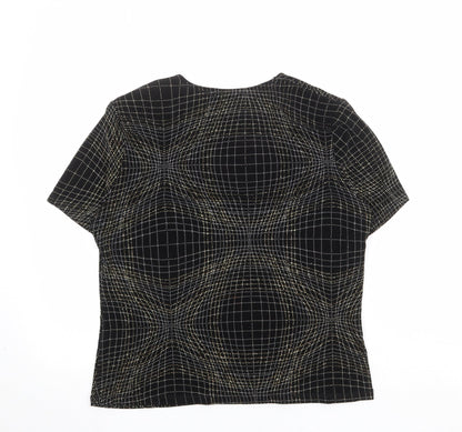 Piacenza Womens Black Geometric Polyester Basic Blouse Size 18 V-Neck