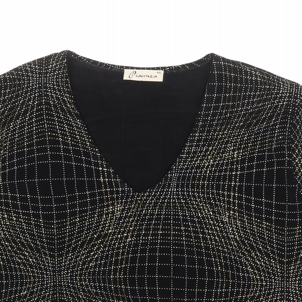 Piacenza Womens Black Geometric Polyester Basic Blouse Size 18 V-Neck