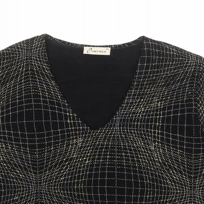 Piacenza Womens Black Geometric Polyester Basic Blouse Size 18 V-Neck