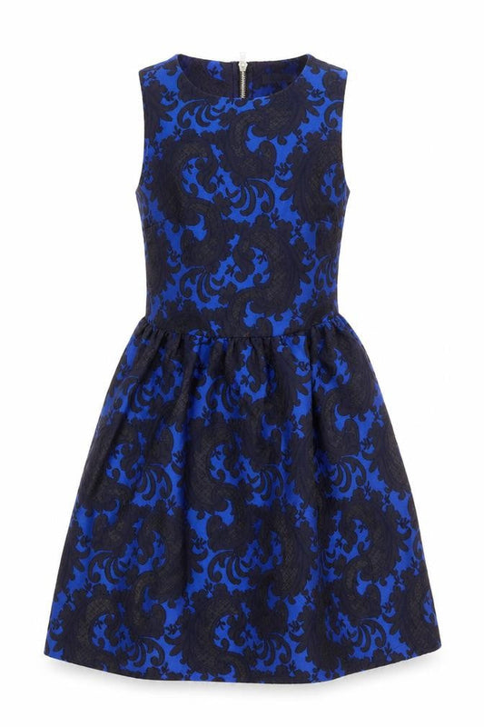 Glamorous Womens Blue Geometric Polyester Fit & Flare Size XS Round Neck Zip