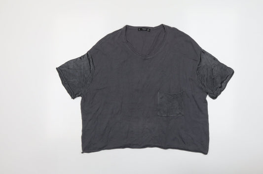 Mango Womens Grey Polyester Cropped T-Shirt Size S Round Neck