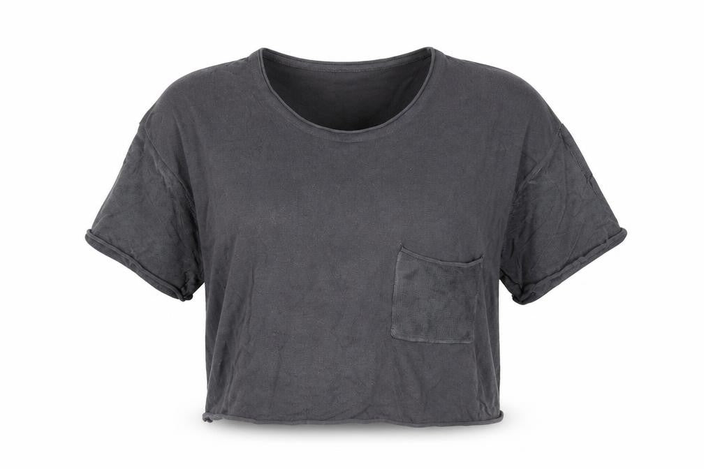 Mango Womens Grey Polyester Cropped T-Shirt Size S Round Neck