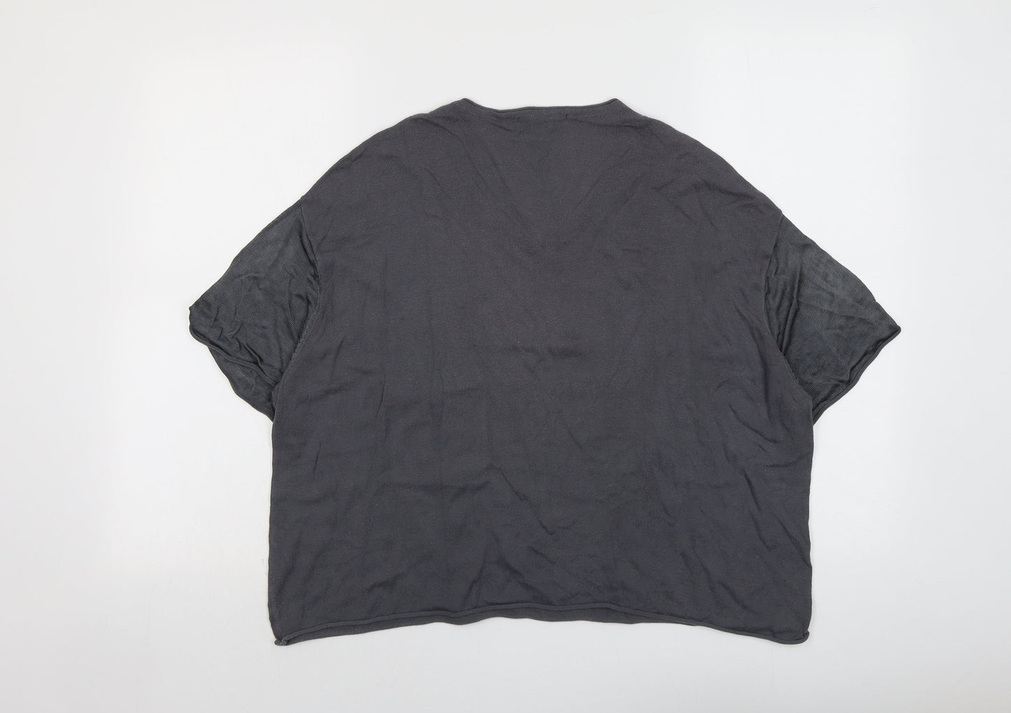 Mango Womens Grey Polyester Cropped T-Shirt Size S Round Neck