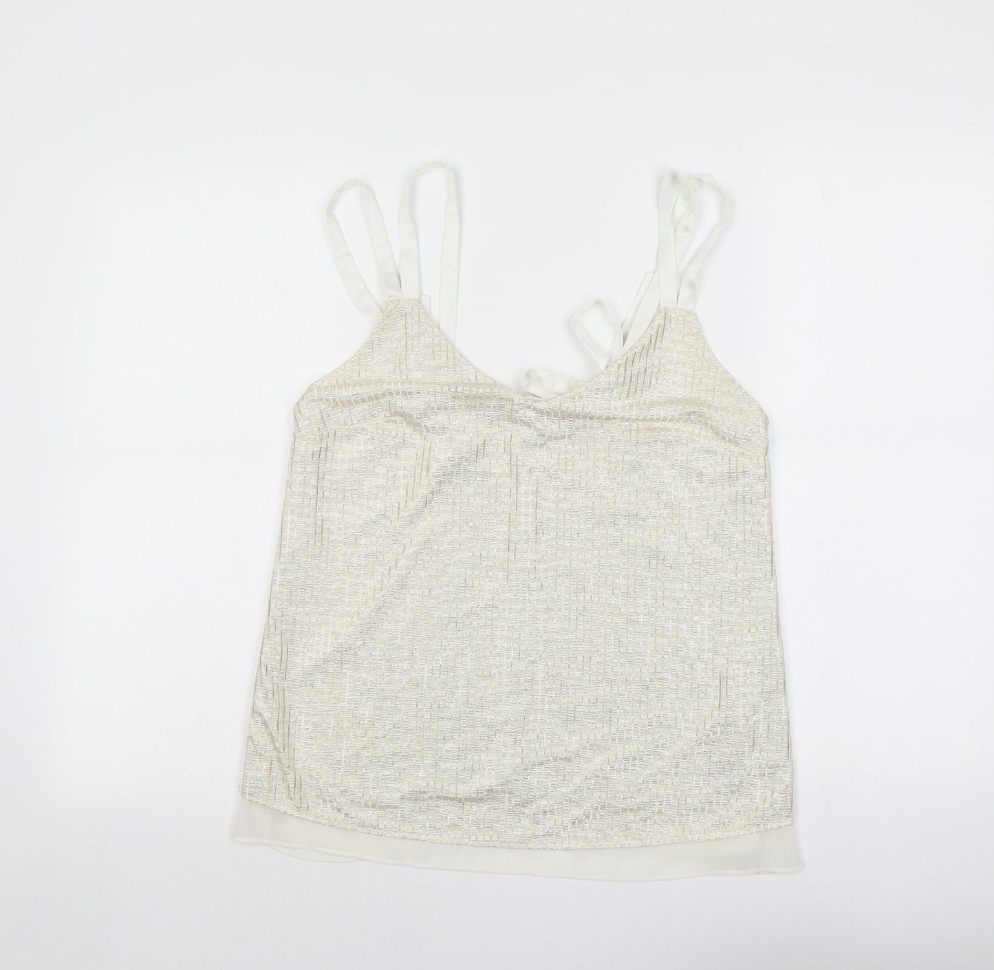 NEXT Womens Gold Striped Polyester Basic Tank Size 12 V-Neck