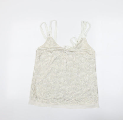 Next Womens Gold Striped Polyester Basic Tank Size 12 V-Neck