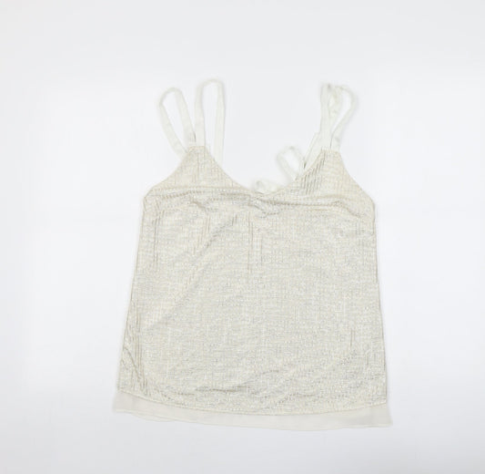 NEXT Womens Gold Striped Polyester Basic Tank Size 12 V-Neck