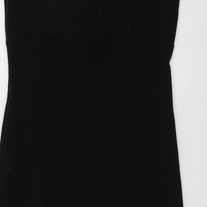 Brand and care label for Alex&Co women’s black acrylic a-line, size UK 12, v-neck zip