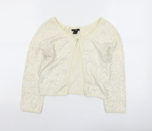 H&M Womens Ivory Round Neck Cotton Cardigan Jumper Size XS