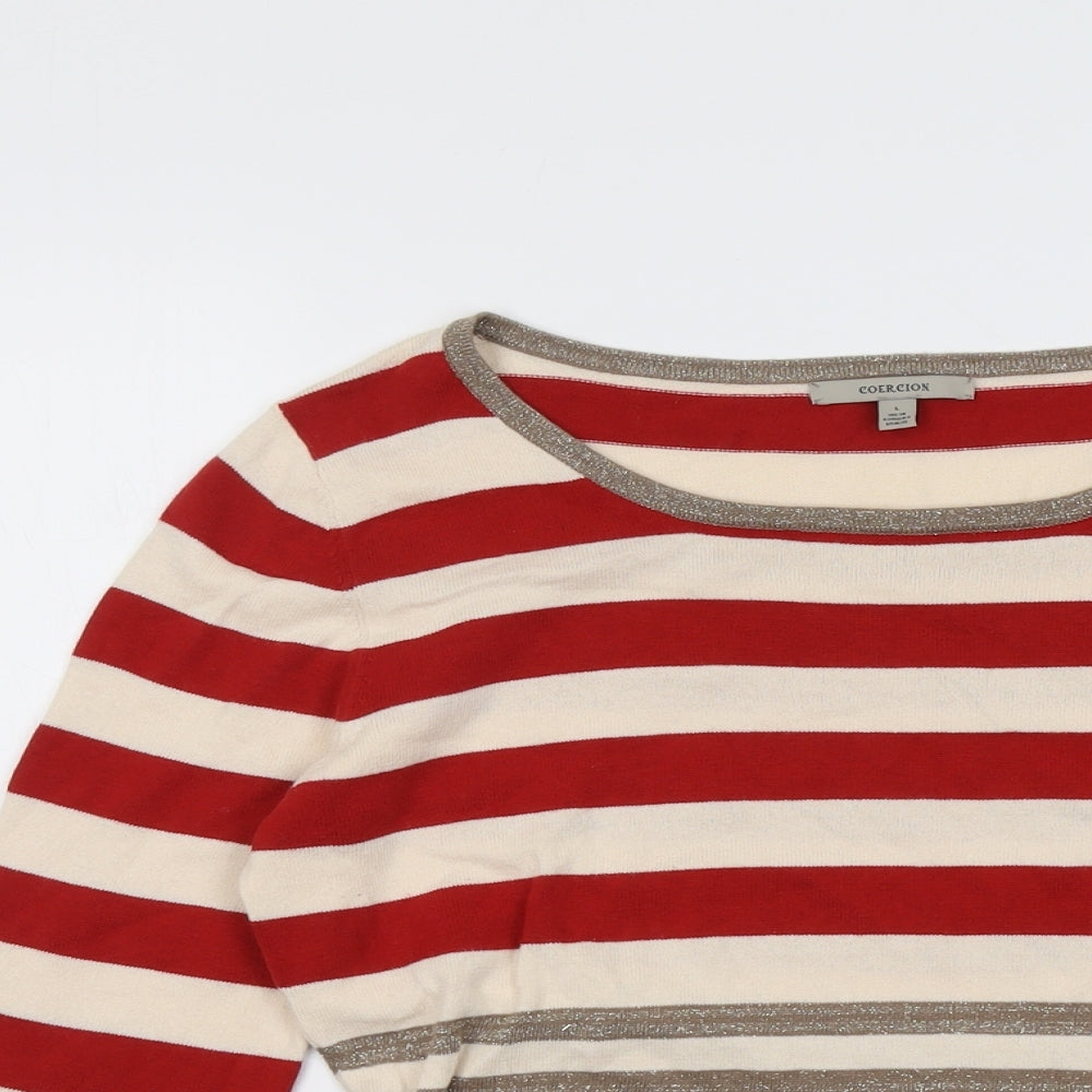 Coercion Womens Multicoloured Boat Neck Striped Cotton Pullover Jumper Size 14