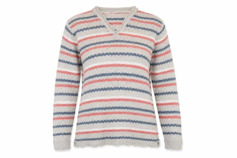 EWM Womens Multicoloured V-Neck Striped Acrylic Pullover Jumper Size M