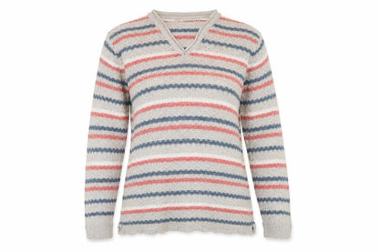 EWM Womens Multicoloured V-Neck Striped Acrylic Pullover Jumper Size M