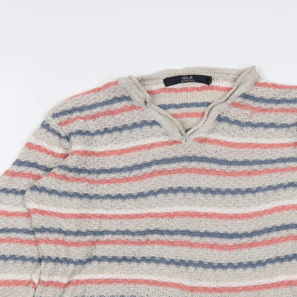 EWM Womens Multicoloured V-Neck Striped Acrylic Pullover Jumper Size M