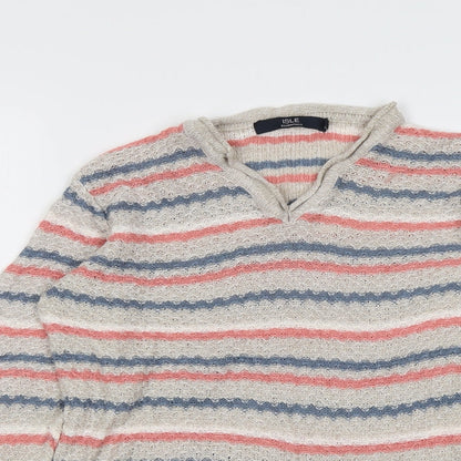 EWM Womens Multicoloured V-Neck Striped Acrylic Pullover Jumper Size M