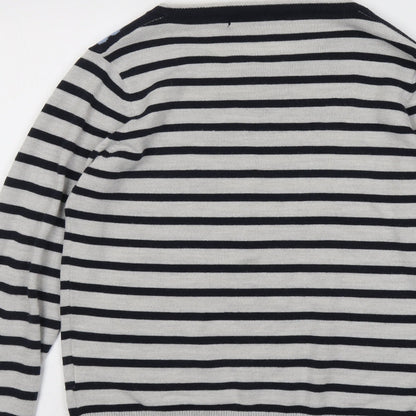 EWM Womens Grey Round Neck Striped Acrylic Pullover Jumper Size 10