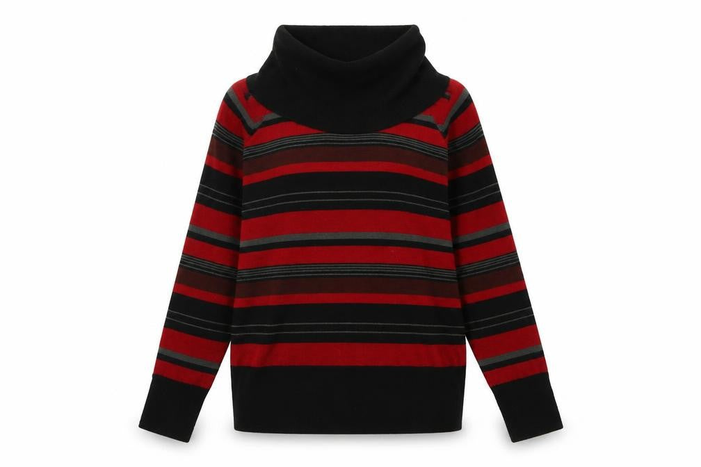 EMW Womens Red Roll Neck Striped Acrylic Pullover Jumper Size 10