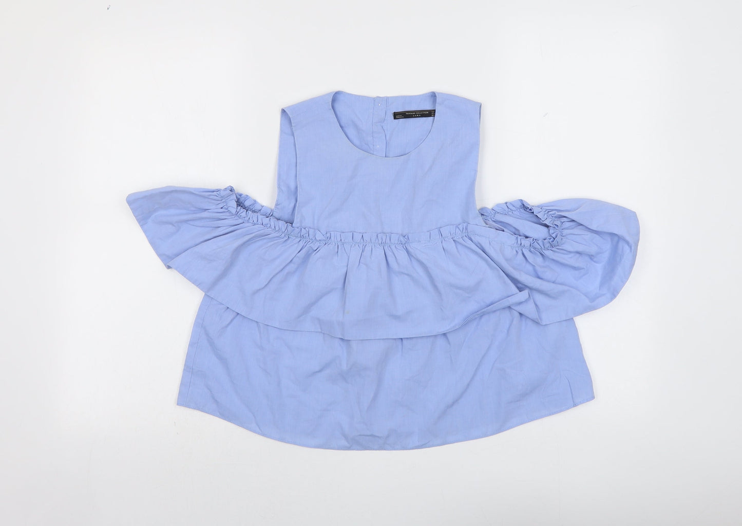 Zara Womens Blue Cotton Basic Blouse Size XS Boat Neck