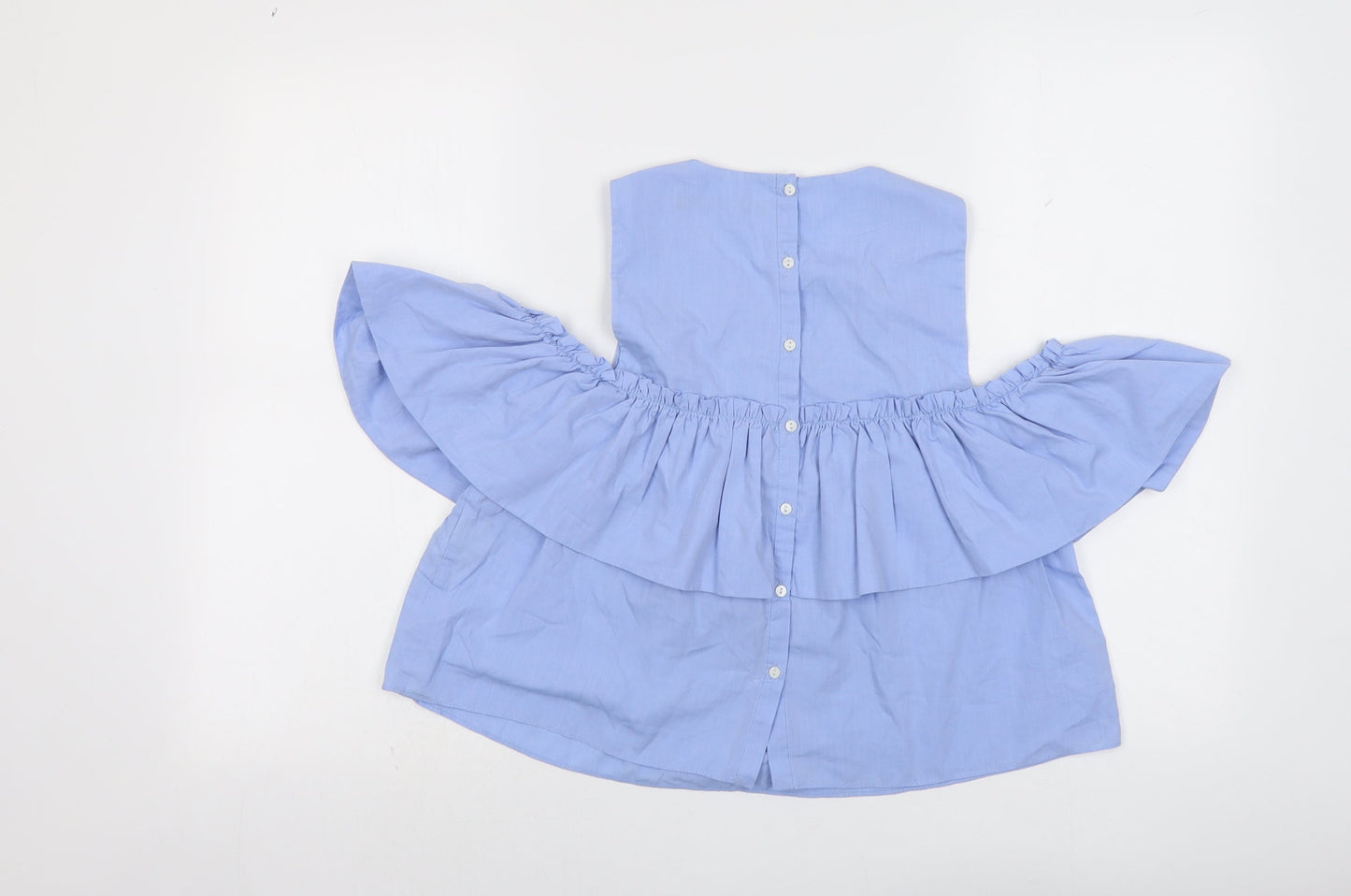Zara Womens Blue Cotton Basic Blouse Size XS Boat Neck