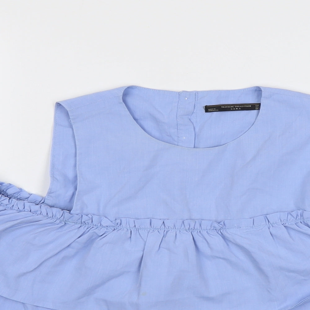 Zara Womens Blue Cotton Basic Blouse Size XS Boat Neck
