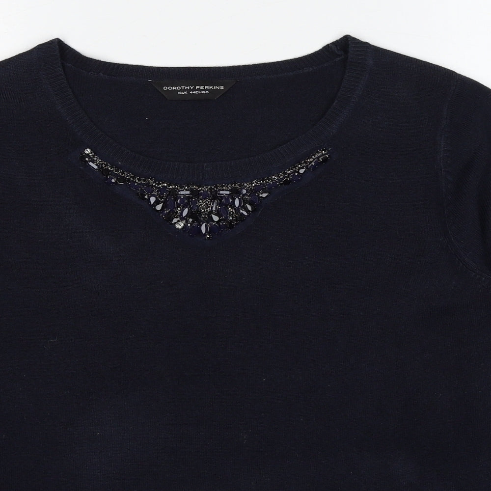 Dorothy Perkins Womens Blue Round Neck Acrylic Pullover Jumper Size 14