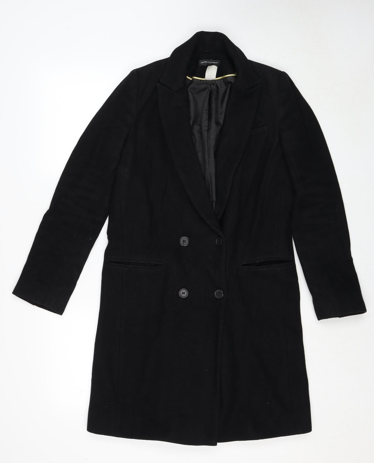 Laura Clement Womens Black Overcoat Coat Size 8 Button