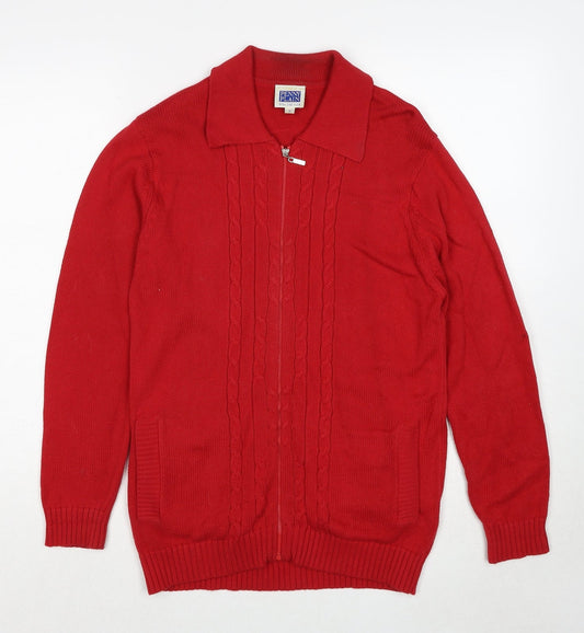 Penny Plain Womens Red Collared Cotton Full Zip Jumper Size S