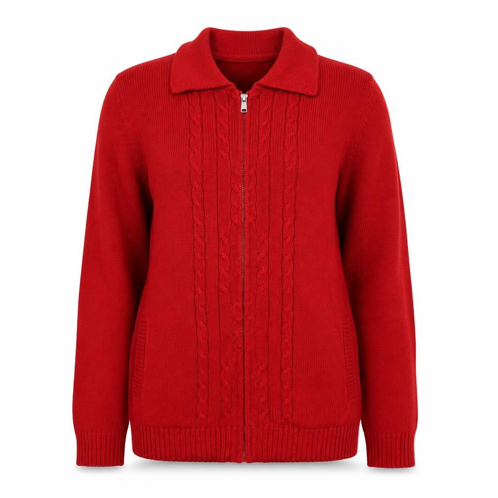 Penny Plain Womens Red Collared Cotton Full Zip Jumper Size S