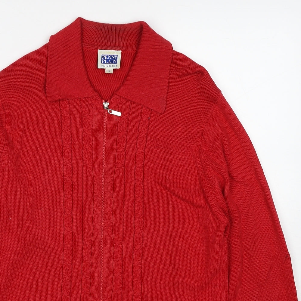 Penny Plain Womens Red Collared Cotton Full Zip Jumper Size S