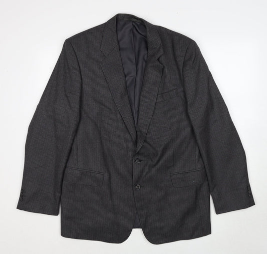 Greenwoods Mens Grey Striped Polyester Jacket Suit Jacket Size 44 Regular