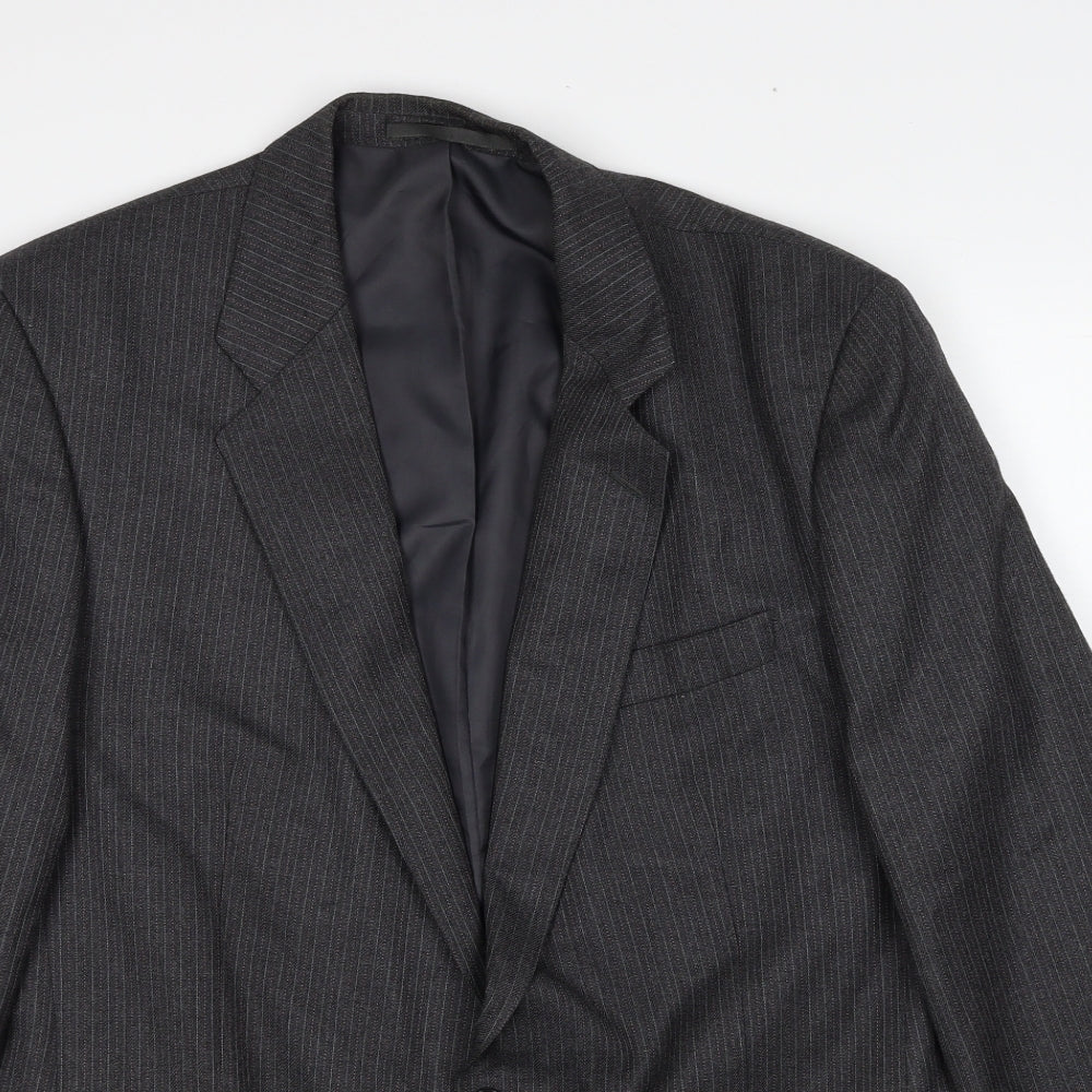 Greenwoods Mens Grey Striped Polyester Jacket Suit Jacket Size 44 Regular