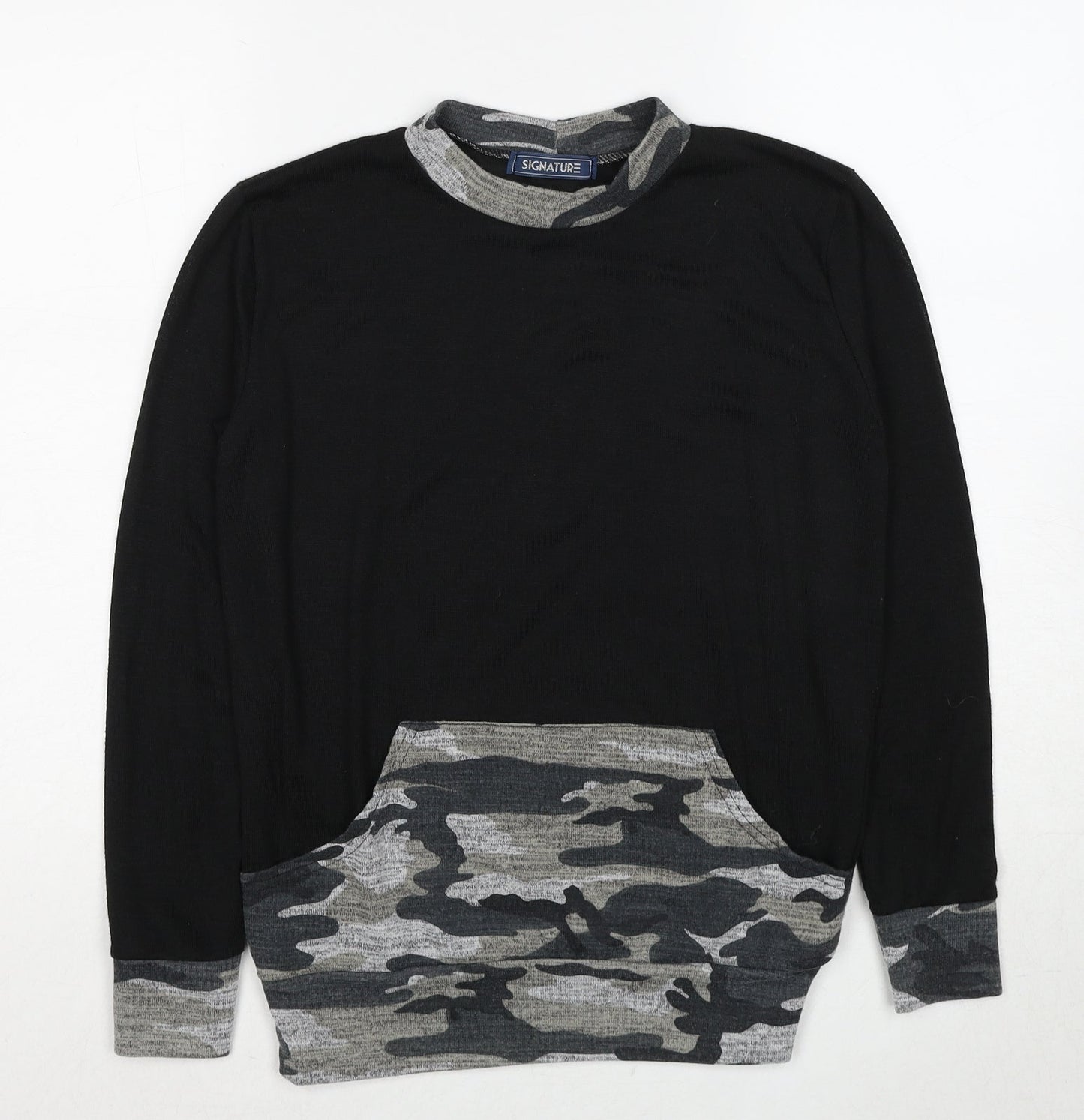 Signature Womens Black Camouflage Polyester Pullover Sweatshirt Size M Pullover