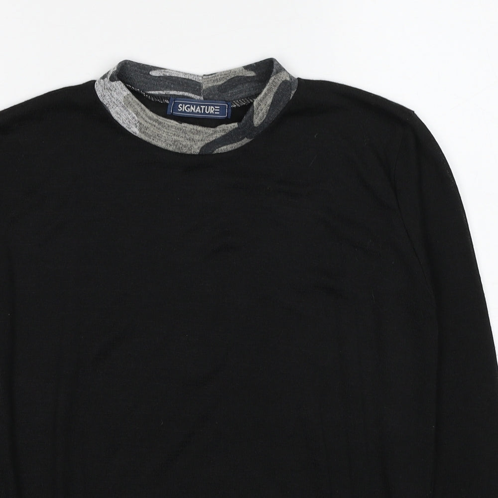 Signature Womens Black Camouflage Polyester Pullover Sweatshirt Size M Pullover